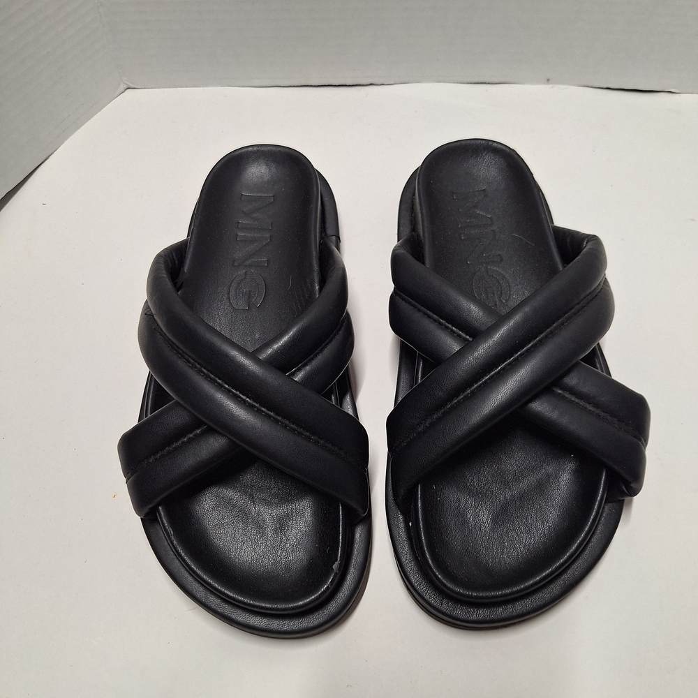 Mango Black Crisscross Slide Sandals